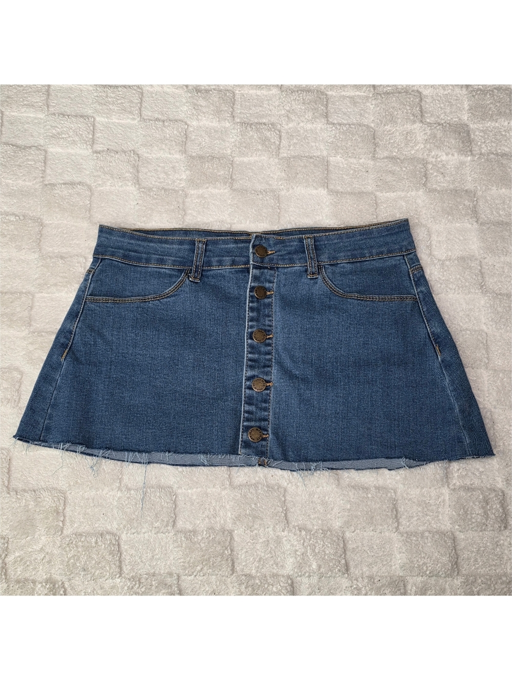 Wax Jean Denim Micro Button Up Skirt Medium Wash Size Large BNWOT